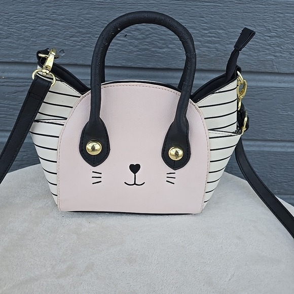 Betsey Johnson Pink & Black Cat Motif Crossbody Bag - Picture 2 of 16